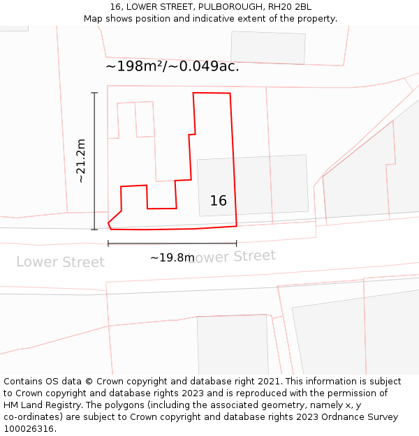 16, LOWER STREET, PULBOROUGH, RH20 2BL: Plot and title map