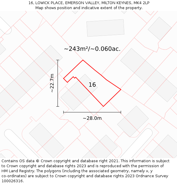 16, LOWICK PLACE, EMERSON VALLEY, MILTON KEYNES, MK4 2LP: Plot and title map