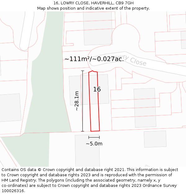 16, LOWRY CLOSE, HAVERHILL, CB9 7GH: Plot and title map