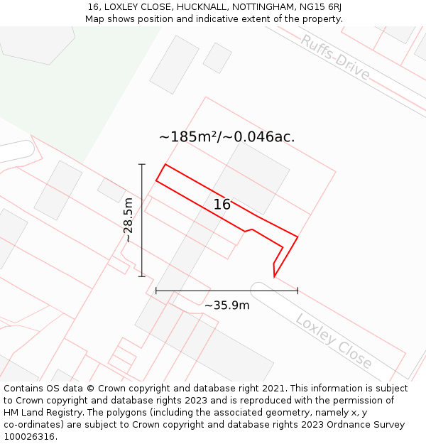 16, LOXLEY CLOSE, HUCKNALL, NOTTINGHAM, NG15 6RJ: Plot and title map