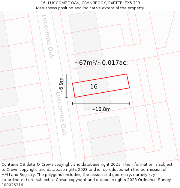 16, LUCCOMBE OAK, CRANBROOK, EXETER, EX5 7FR: Plot and title map