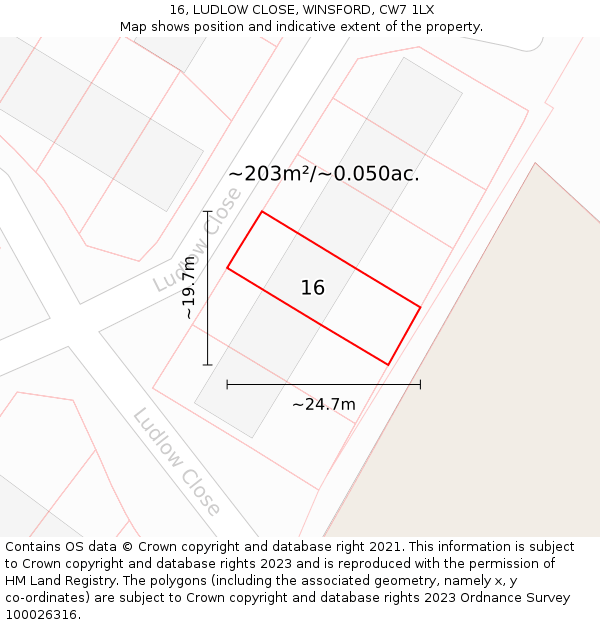 16, LUDLOW CLOSE, WINSFORD, CW7 1LX: Plot and title map