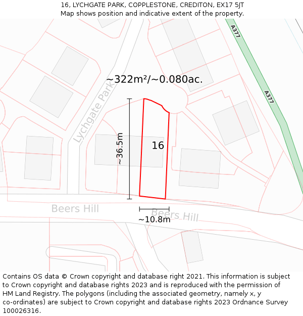 16, LYCHGATE PARK, COPPLESTONE, CREDITON, EX17 5JT: Plot and title map