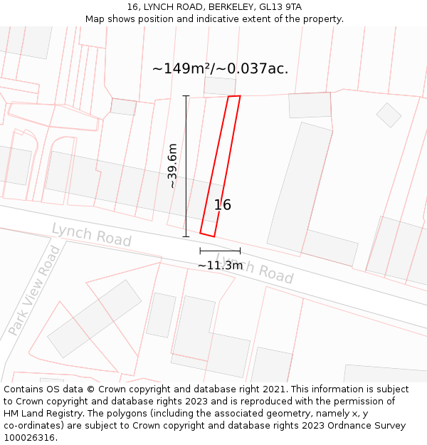16, LYNCH ROAD, BERKELEY, GL13 9TA: Plot and title map