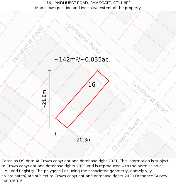 16, LYNDHURST ROAD, RAMSGATE, CT11 8EF: Plot and title map