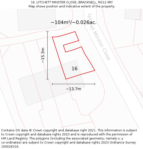 16, LYTCHETT MINSTER CLOSE, BRACKNELL, RG12 9RY: Plot and title map