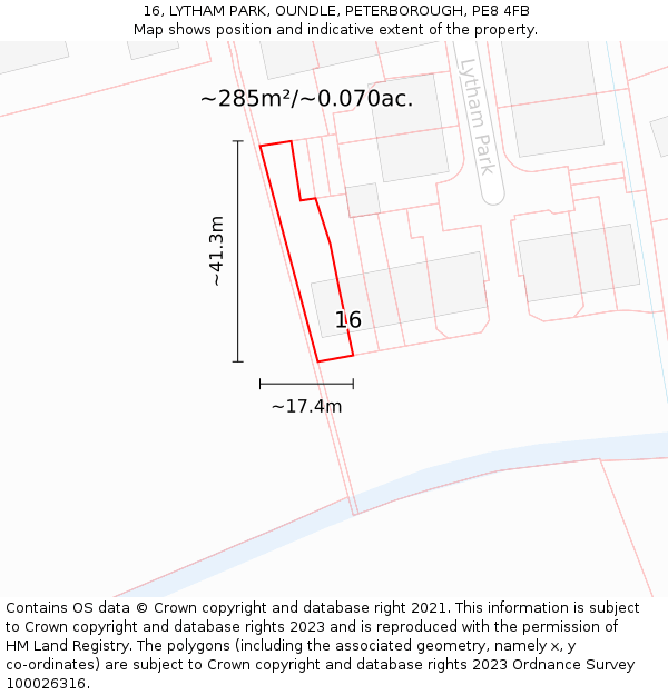 16, LYTHAM PARK, OUNDLE, PETERBOROUGH, PE8 4FB: Plot and title map