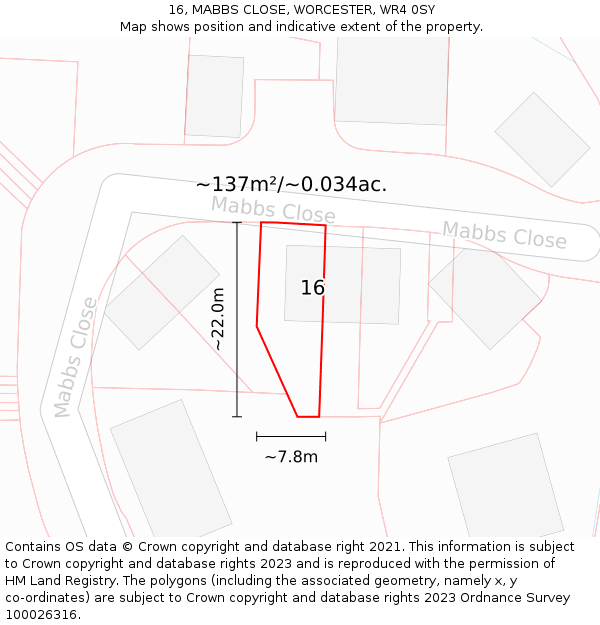 16, MABBS CLOSE, WORCESTER, WR4 0SY: Plot and title map
