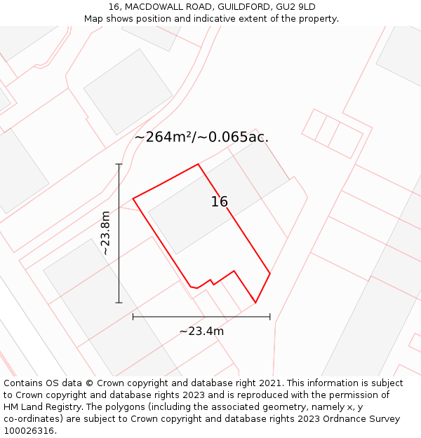 16, MACDOWALL ROAD, GUILDFORD, GU2 9LD: Plot and title map
