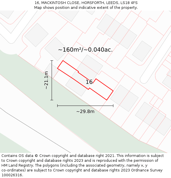 16, MACKINTOSH CLOSE, HORSFORTH, LEEDS, LS18 4FS: Plot and title map