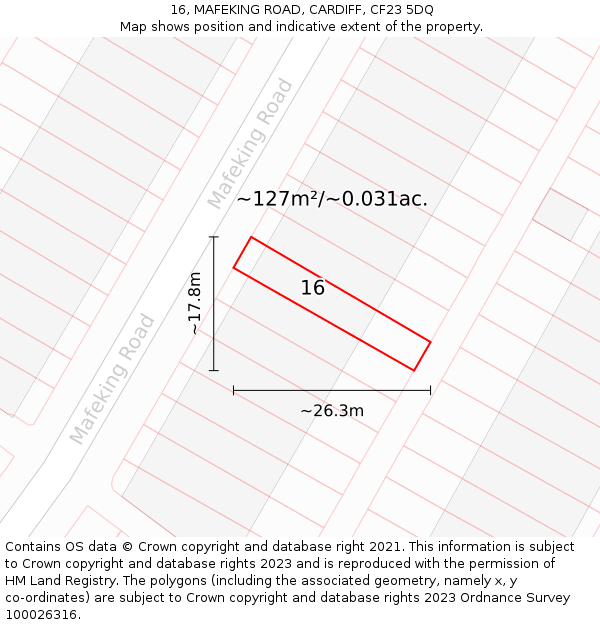 16, MAFEKING ROAD, CARDIFF, CF23 5DQ: Plot and title map