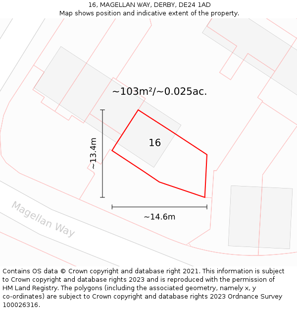 16, MAGELLAN WAY, DERBY, DE24 1AD: Plot and title map