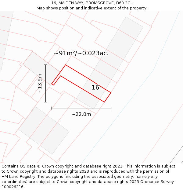 16, MAIDEN WAY, BROMSGROVE, B60 3GL: Plot and title map