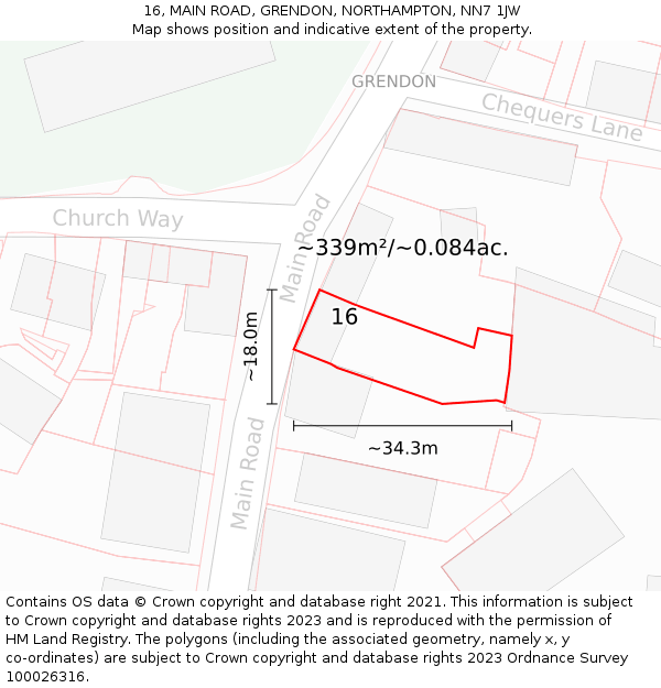 16, MAIN ROAD, GRENDON, NORTHAMPTON, NN7 1JW: Plot and title map