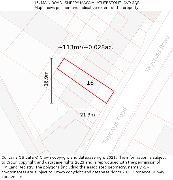 16, MAIN ROAD, SHEEPY MAGNA, ATHERSTONE, CV9 3QR: Plot and title map