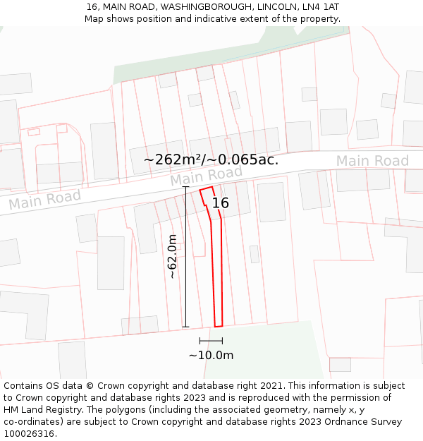 16, MAIN ROAD, WASHINGBOROUGH, LINCOLN, LN4 1AT: Plot and title map