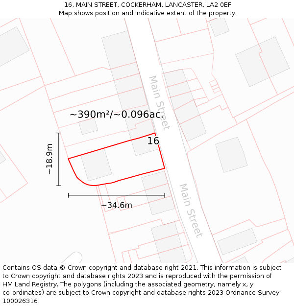 16, MAIN STREET, COCKERHAM, LANCASTER, LA2 0EF: Plot and title map