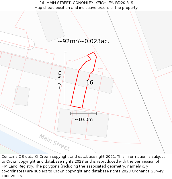 16, MAIN STREET, CONONLEY, KEIGHLEY, BD20 8LS: Plot and title map
