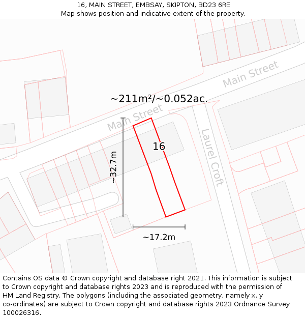 16, MAIN STREET, EMBSAY, SKIPTON, BD23 6RE: Plot and title map