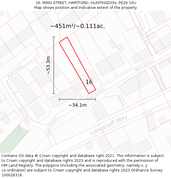 16, MAIN STREET, HARTFORD, HUNTINGDON, PE29 1XU: Plot and title map