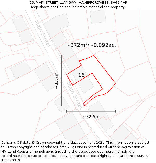 16, MAIN STREET, LLANGWM, HAVERFORDWEST, SA62 4HP: Plot and title map