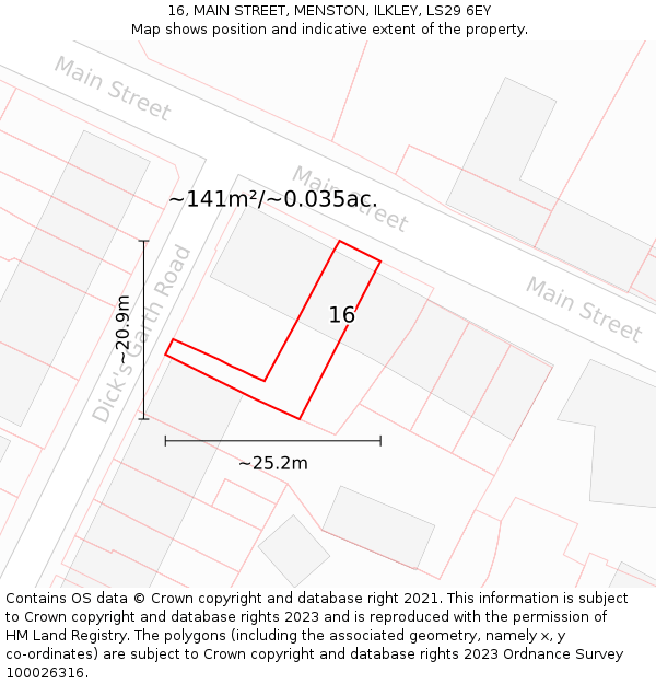 16, MAIN STREET, MENSTON, ILKLEY, LS29 6EY: Plot and title map