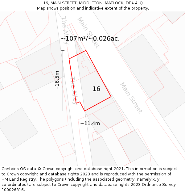 16, MAIN STREET, MIDDLETON, MATLOCK, DE4 4LQ: Plot and title map
