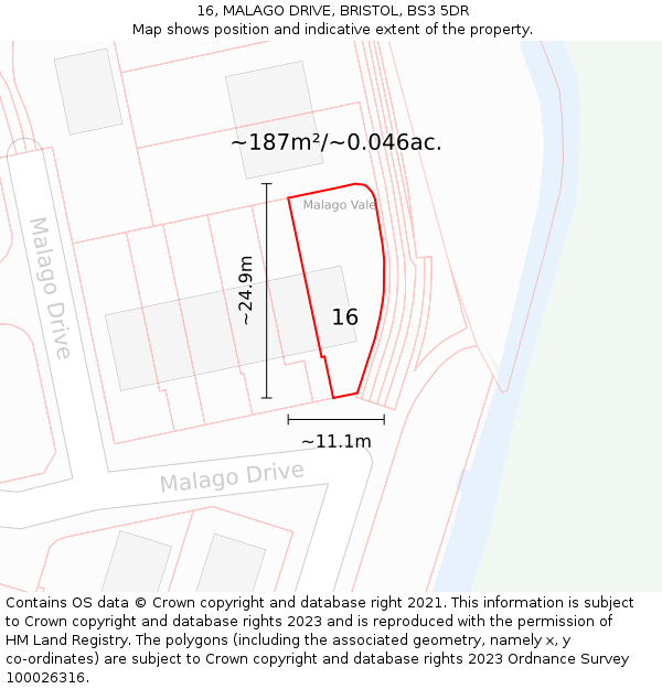 16, MALAGO DRIVE, BRISTOL, BS3 5DR: Plot and title map