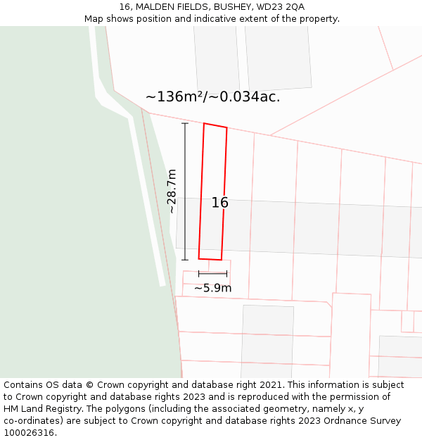 16, MALDEN FIELDS, BUSHEY, WD23 2QA: Plot and title map