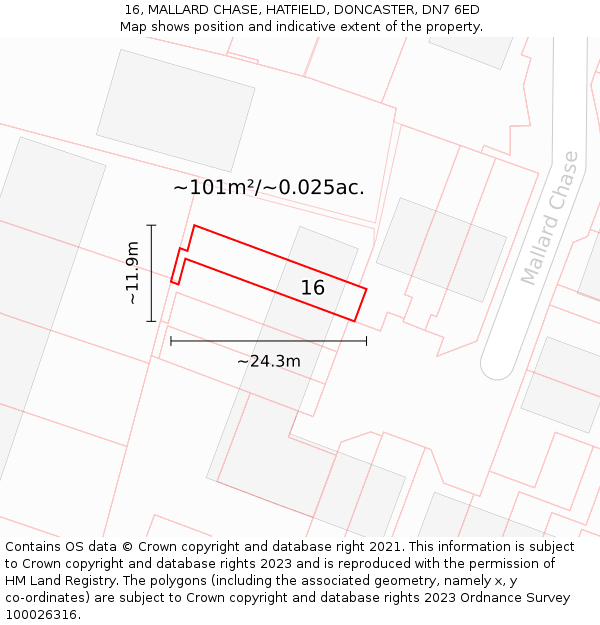 16, MALLARD CHASE, HATFIELD, DONCASTER, DN7 6ED: Plot and title map