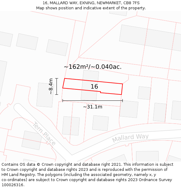 16, MALLARD WAY, EXNING, NEWMARKET, CB8 7FS: Plot and title map