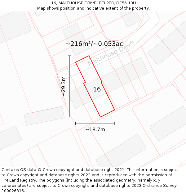16, MALTHOUSE DRIVE, BELPER, DE56 1RU: Plot and title map