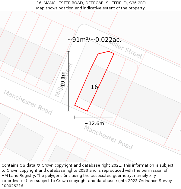 16, MANCHESTER ROAD, DEEPCAR, SHEFFIELD, S36 2RD: Plot and title map