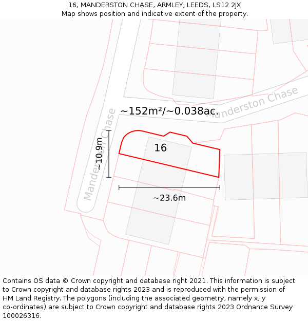 16, MANDERSTON CHASE, ARMLEY, LEEDS, LS12 2JX: Plot and title map