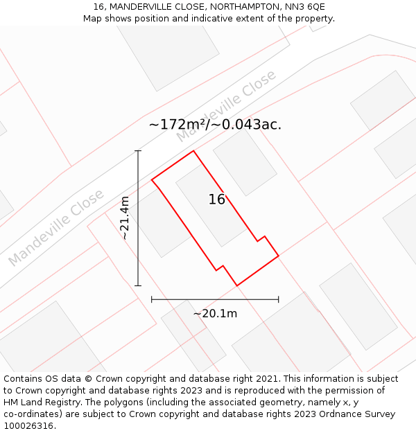 16, MANDERVILLE CLOSE, NORTHAMPTON, NN3 6QE: Plot and title map