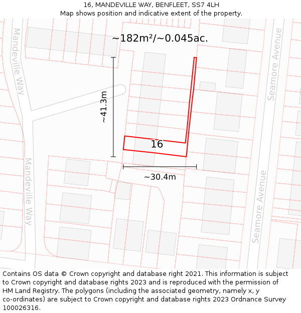 16, MANDEVILLE WAY, BENFLEET, SS7 4LH: Plot and title map