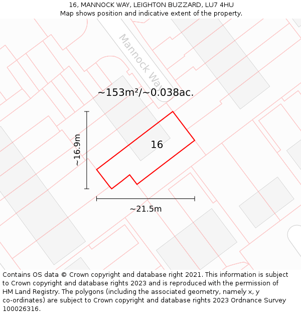 16, MANNOCK WAY, LEIGHTON BUZZARD, LU7 4HU: Plot and title map