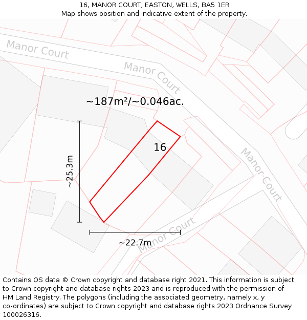 16, MANOR COURT, EASTON, WELLS, BA5 1ER: Plot and title map