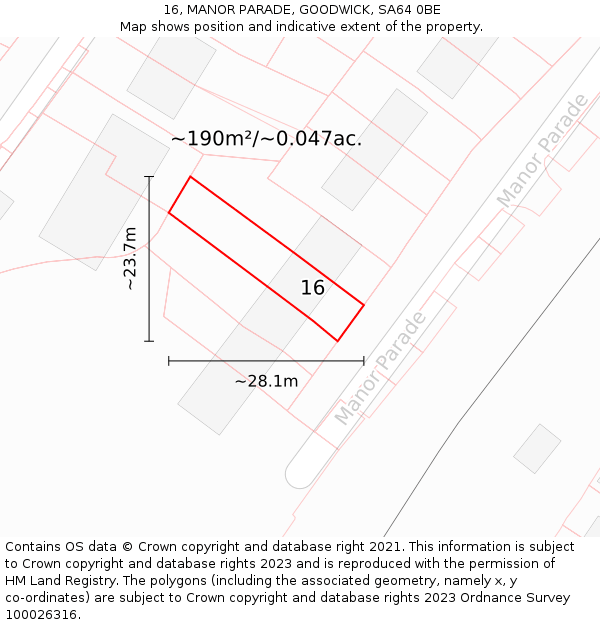 16, MANOR PARADE, GOODWICK, SA64 0BE: Plot and title map