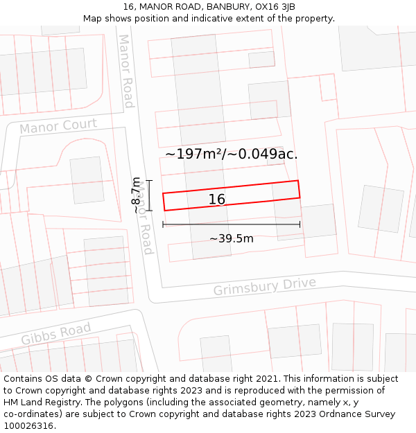 16, MANOR ROAD, BANBURY, OX16 3JB: Plot and title map