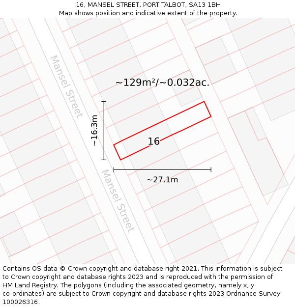 16, MANSEL STREET, PORT TALBOT, SA13 1BH: Plot and title map