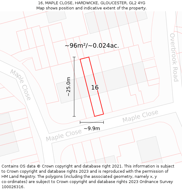 16, MAPLE CLOSE, HARDWICKE, GLOUCESTER, GL2 4YG: Plot and title map