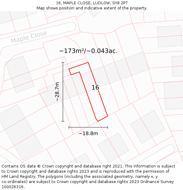 16, MAPLE CLOSE, LUDLOW, SY8 2PT: Plot and title map