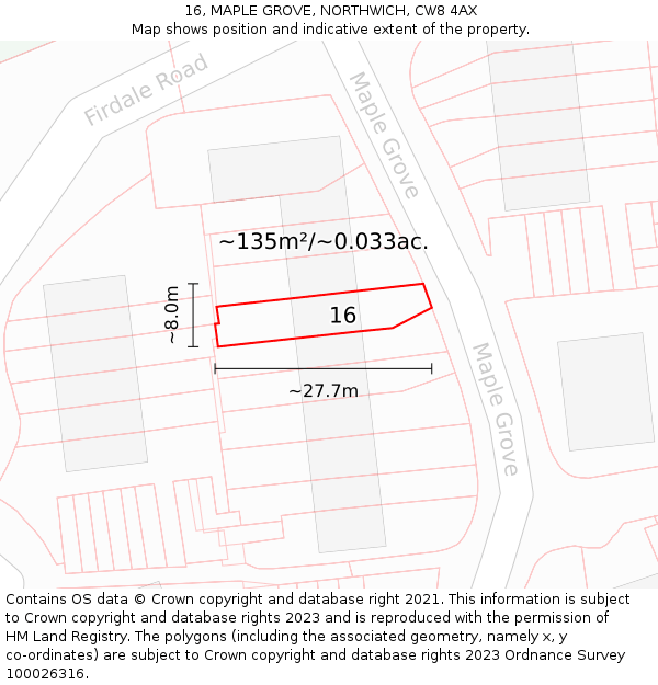 16, MAPLE GROVE, NORTHWICH, CW8 4AX: Plot and title map