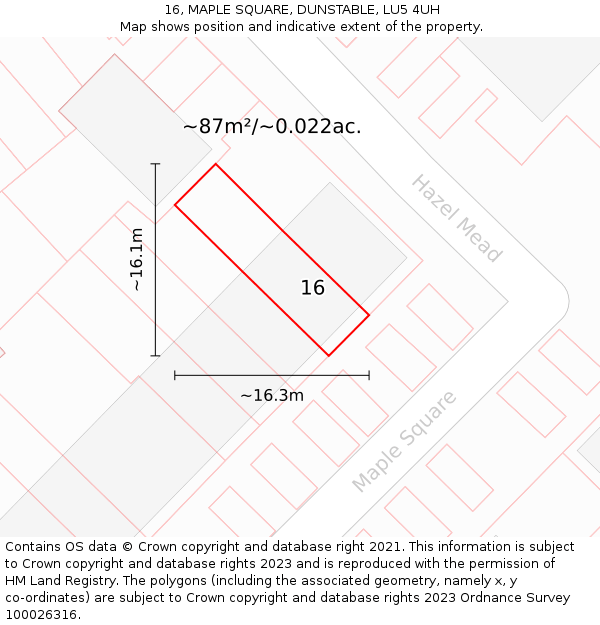 16, MAPLE SQUARE, DUNSTABLE, LU5 4UH: Plot and title map