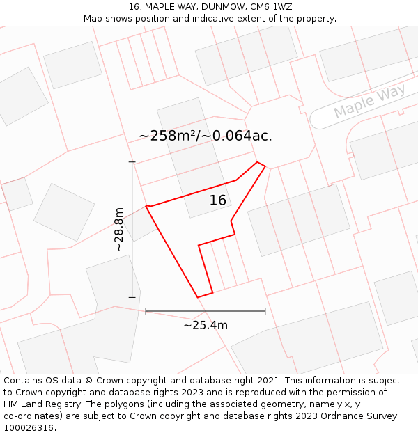 16, MAPLE WAY, DUNMOW, CM6 1WZ: Plot and title map