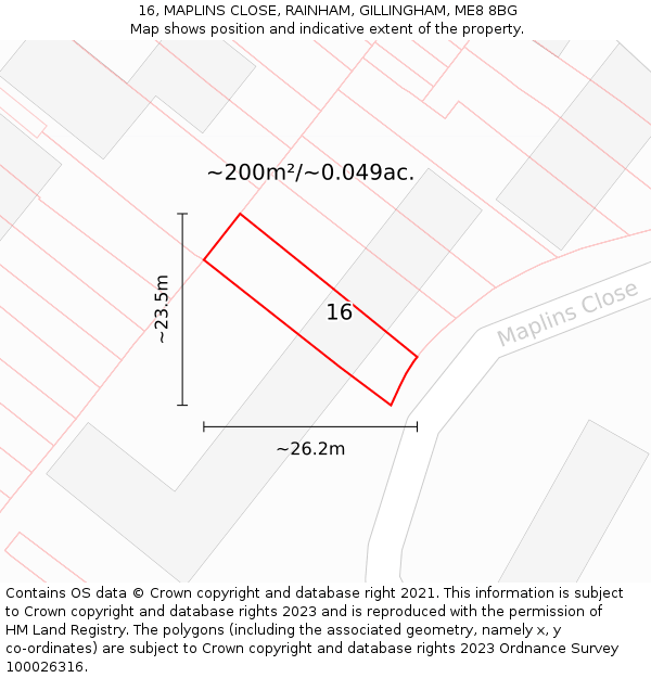 16, MAPLINS CLOSE, RAINHAM, GILLINGHAM, ME8 8BG: Plot and title map