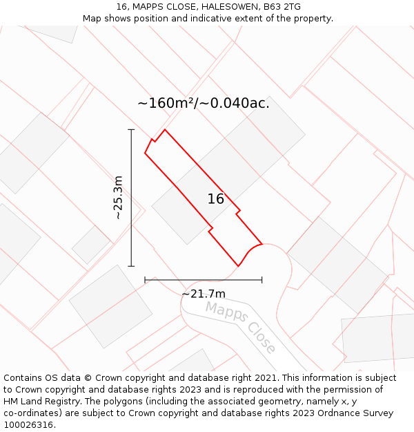 16, MAPPS CLOSE, HALESOWEN, B63 2TG: Plot and title map