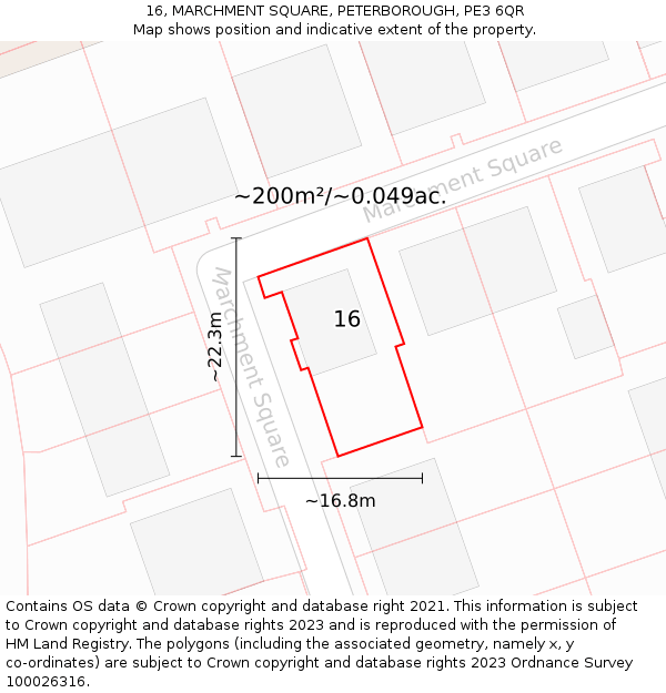 16, MARCHMENT SQUARE, PETERBOROUGH, PE3 6QR: Plot and title map