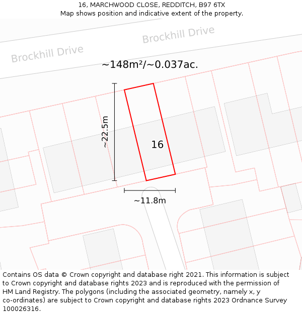 16, MARCHWOOD CLOSE, REDDITCH, B97 6TX: Plot and title map